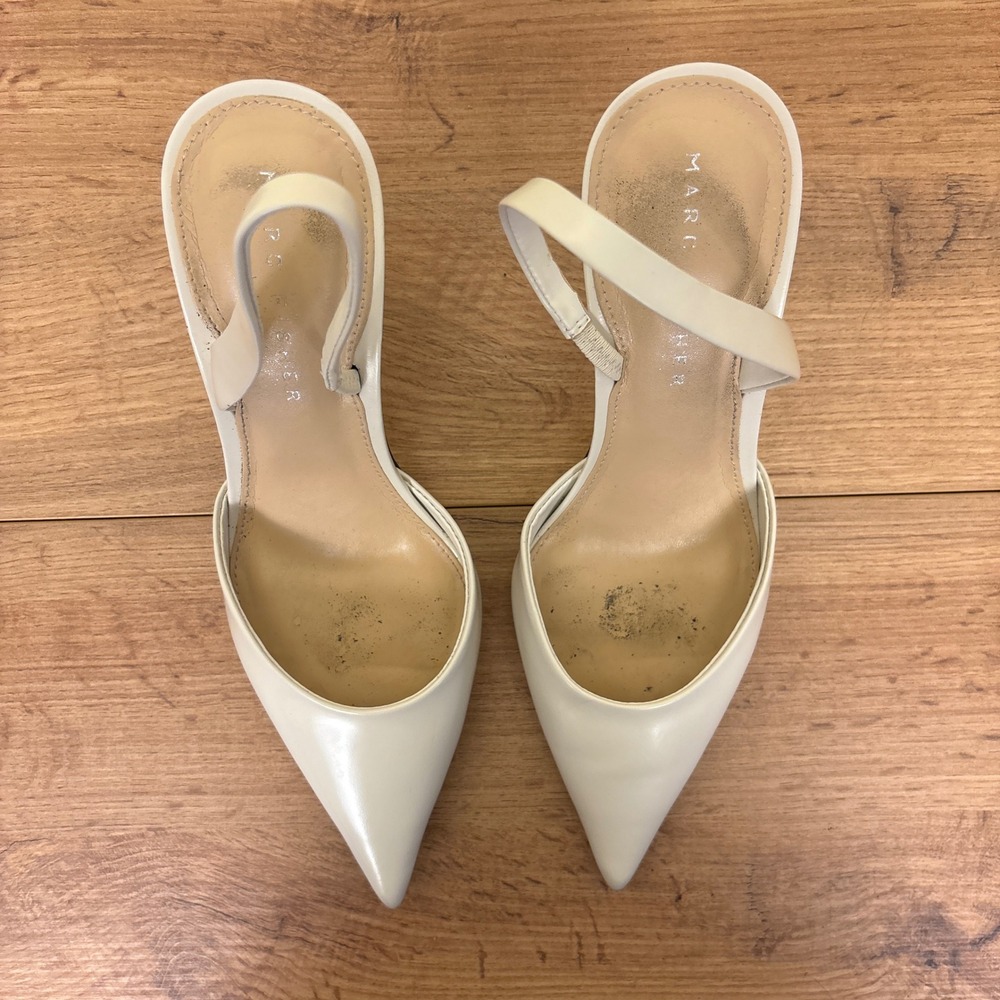 MARC FISHER Noland Slingback Dress Pump White Leather Women Size 8.5 Pointed Toe - Picture 6 of 11
